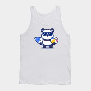 Cute Panda Holding Surfboard And Summer Ball Tank Top